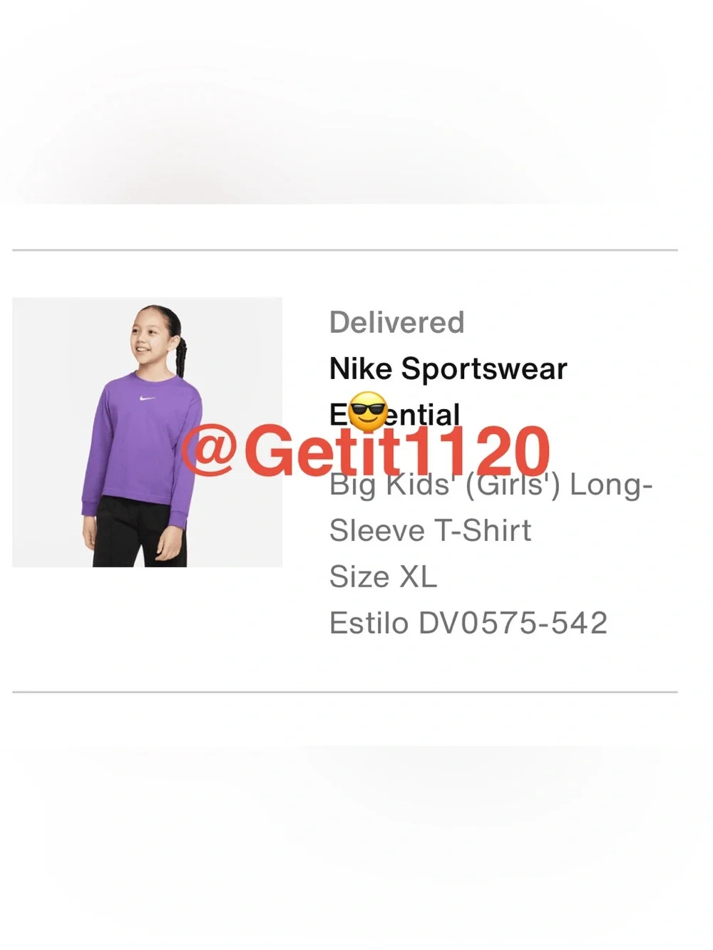 Nike Sportswear Big Kids' (Girls') Long-Sleeve T-Shirt DV0575-542 Purple Size XL